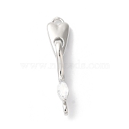 Brass S-Hook Clasps, with Glass, Heart, Platinum, 29mm(KK-C062-043P)