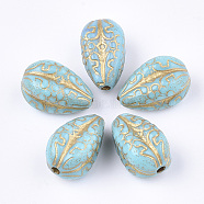 Plating Acrylic Beads, Metal Enlaced, teardrop, Turquoise, 18.5x11x11mm, Hole: 2mm, about 340pcs/500g(PACR-T008-07B)