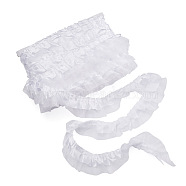 2-Layer Pleated Satin Organza Ribbons, White, 1-5/8 inch(40mm), 21.8yards/card(PJ-TAC0004-02A)
