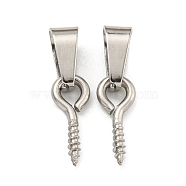 304 Stainless Steel Screw Eye Pin Peg Bails, with 201 Stainless Steel Snap On Bails, For Half Drilled Beads, Stainless Steel Color, 15.5mm, Hole: 6x1.8mm, Pin: 5x1mm(STAS-R233-01B-P)