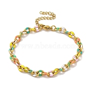 304 Stainless Steel Enamel Colorful Oval Cross Chain Bracelets for Women, Golden, 7-1/8 inch(18cm)(BJEW-B079-02G)