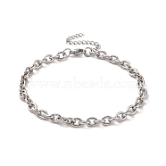 304 Stainless Steel Cable Chain Bracelet for Men Women, Stainless Steel Color, 9-1/2 inch(24.2cm), Link: 8x6x1.5mm(BJEW-E031-01P-01)
