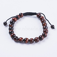 Adjustable Nylon Cord Braided Bead Bracelets, with Tiger Eye Beads, 2-1/8 inch(55mm)(BJEW-F308-55I)