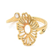 304 Stainless Steel with  Cubic Zirconia Adjustable Rings, Birthflower April-Daisy, Golden, 1.5~15.7mm, US Size 6 1/4(16.7mm)(RJEW-K245-48B-G)