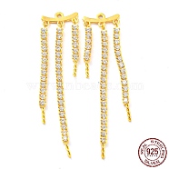 Chains Tassel 925 Sterling Silver Micro Pave Cubic Zirconia Peg Bails, for Half Drilled Beads, with S925 Stamp, Real 18K Gold Plated, 41x10x2mm, Hole: 1mm, Pin: 0.9mm(STER-Q192-29G)