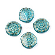 Plating Acrylic Beads, Metal Enlaced, Flat Round, Dark Turquoise, 18x17.5x5.5mm, Hole: 2mm, about 440pcs/500g(PACR-N008-025)