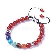 Chakra Jewelry, Natural & Synthetic Mixed Stone Braided Bead Bracelets, with Natural Carnelian, Alloy Findings and Nylon Cord, Rectangle with Om Symbol, 2 inch~3 inch(5.2~7.6cm)(BJEW-I273-I12)