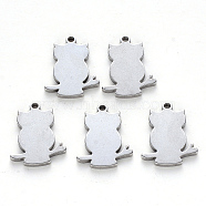 201 Stainless Steel Pendants, Laser Cut, Blank Stamping Tag, Owl, Stainless Steel Color, 17x14x1mm, Hole: 1.5mm(STAS-N092-35B)