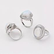 Opalite Finger Rings, with Brass Ring Finding, Platinum, Oval, Size 8, 18mm(RJEW-P122-03)
