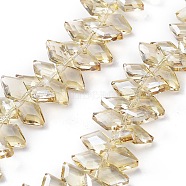Electroplate Rhombus Glass Beads Strands, Faceted, Pear Lurster Plated, Lemon Chiffon, 13x8x4mm, Hole: 1.2mm, about 99~100pcs/strand, 15.35''(39cm)(EGLA-A036-12A-PL04)