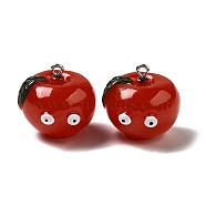 Cartoon Opaque Resin Fruit Pendants, Funny Eye Apple Charms with Platinum Plated Iron Loops, FireBrick, 22x23.5x25mm, Hole: 2mm(CRES-B018-05)