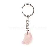 Raw Rough Natural Rose Quartz Pendant Keychains, Nuggets Healing Stone Keychains, Nuggets: 3~4cm(FIND-PW0017-09B)