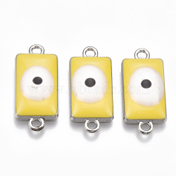 Alloy Links connectors, with Enamel, Rectangle with Evil Eye, Platinum, Gold, 24.5x11x4.5mm, Hole: 2mm(ENAM-S016-29E)