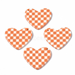 Opaque Cellulose Acetate(Resin) Pendants, Heart with Grid Pattern, Coral, 23.5x27.5x2.5mm, Hole: 1.4mm(X-KY-Q057-001B-A03)