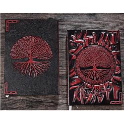3D Embossed PU Leather Notebook, A5 Sun & Tree of Life Pattern Journal, for School Office Supplies, Red, 215x145mm(OFST-PW0009-003B)