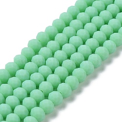 Glass Beads Strands, Faceted, Frosted, Rondelle, Medium Spring Green, 4mm, Hole: 1mm, about 123~127pcs/strand, 16.5~16.9 inch(42~43cm)(EGLA-A034-P4mm-MD14)
