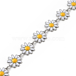 304 Stainless Steel Flower Link Chains, with Enamel, Soldered, with Spool, White, 10x1~2mm(CHS-C004-04B-P)