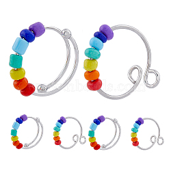 10Pcs 2 Style Rainbow Color Glass Beaded Rotating Open Cuff Rings Set, 201 Stainless Steel Wire Wrap Rings for Anxiety Stress Relief, Stainless Steel Color, US Size 8 3/4(18.7mm), 5Pcs/style(RJEW-DC0001-15)
