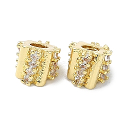 Rack Plating Brass Pave Clear Cubic Zirconia Beads, Long-Lasting Plated, Lead Free & Cadmium Free, Column, Real 18K Gold Plated, 6x5.5mm, Hole: 2.3mm(KK-M282-33G)