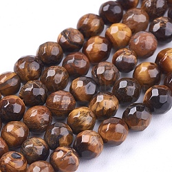 Natural Tiger Eye Round Bead Strands, Faceted, 6mm, Hole: 1mm, about 63~67pcs/strand, 14.9 inch(G-R203-6mm)
