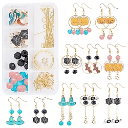 188 Pcs DIY Halloween Themed Earring Making Kits, Including Alloy Pendants, Glass Beads, Brass Cable Chains & Linking Rings & Earring Hooks, Iron Findings, Golden(DIY-SC0014-73)