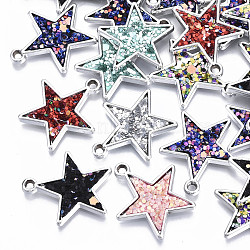 UV Plating Acrylic Pendants, with Imitation Leather inlaid Glitter Sequins/Paillette, Star, Mixed Color, Platinum, 24x22x2.5mm, Hole: 1.8mm(PACR-R245-08P)