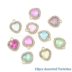 10Pcs UV Plating Alloy with Mixed Color Glass Rhinestone Pendants, Heart, 19x16x5mm, Hole: 2mm(FIND-YW0009-03B)