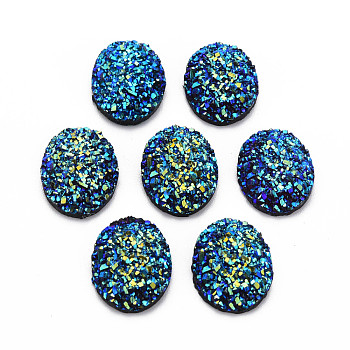 Electroplate Druzy Resin Cabochons, Oval, Blue, 17.5x13x4.5mm