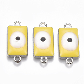 Alloy Links connectors, with Enamel, Rectangle with Evil Eye, Platinum, Gold, 24.5x11x4.5mm, Hole: 2mm