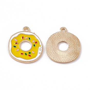 Alloy Enamel Pendants, Light Gold, Doughnut Charm, Gold, 23x19.5x1.5mm, Hole: 1.6mm