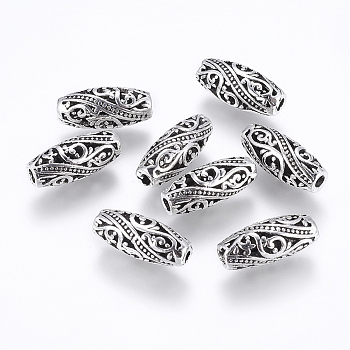 Tibetan Style Alloy Beads, Rice, Antique Silver, 17x7mm, Hole: 2mm