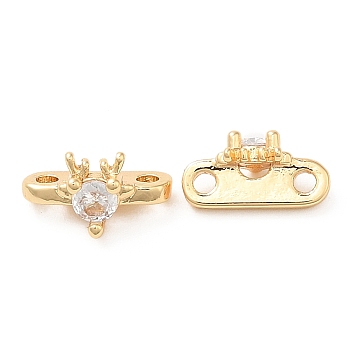 Brass Connector Charms, with Clear Glass, Oval Links with Deer, Real 18K Gold Plated, 5x10x5mm, Hole: 1.2mm
