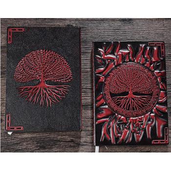 3D Embossed PU Leather Notebook, A5 Sun & Tree of Life Pattern Journal, for School Office Supplies, Red, 215x145mm