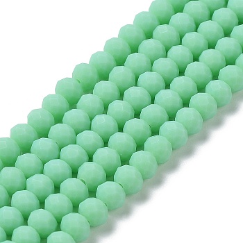Glass Beads Strands, Faceted, Frosted, Rondelle, Medium Spring Green, 4mm, Hole: 1mm, about 123~127pcs/strand, 16.5~16.9 inch(42~43cm)