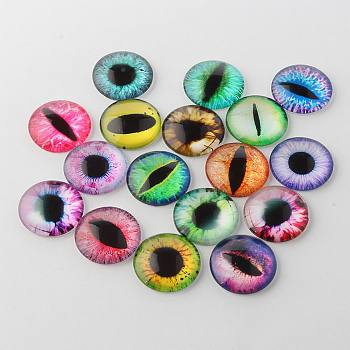 Half Round/Dome Dragon Eye Printed Glass Cabochons, Mixed Color, 10x4mm
