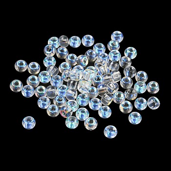 Glass Seed Beads, AB Color, Rondelle, Light Sky Blue, 4x3mm, Hole: 1.2mm,  20g/bag