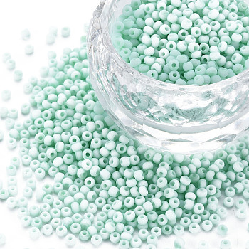 13/0 Glass Seed Beads, Macaron Color, Round Hole, Round, Aquamarine, 13/0, 2~2.3x1.5mm, Hole: 0.8mm, about 450g/bag