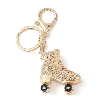 Golden Zinc Alloy with Rhinestone Ice Skates Keychain, Camel, 113mm