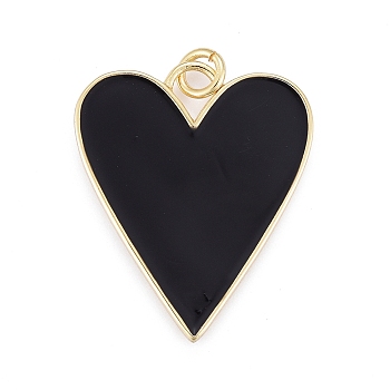 Brass Enamel Pendants, Real 18K Gold Plated, Long-Lasting Plated, Heart, Black, 27x22x2mm, Hole: 3mm, jump rings: 5x1mm