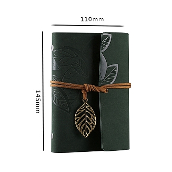 PU Leather Cover Binder Notebooks, Travel Journal, with String, Leaf Pendants & Kraft Paper, Rectangle, Dark Slate Gray, 145x110mm