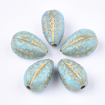 Plating Acrylic Beads, Metal Enlaced, teardrop, Turquoise, 18.5x11x11mm, Hole: 2mm, about 340pcs/500g