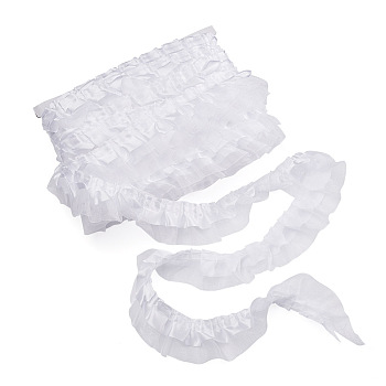 2-Layer Pleated Satin Organza Ribbons, White, 1-5/8 inch(40mm), 21.8yards/card