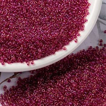 MIYUKI Round Rocailles Beads, Japanese Seed Beads, 15/0, (RR363) Light Cranberry Lined Topaz Luster, 1.5mm, Hole: 0.7mm, about 5555pcs/10g