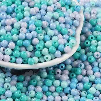 Opaque Acrylic Beads, Round, Dark Turquoise, 4mm, Hole: 1.2mm
