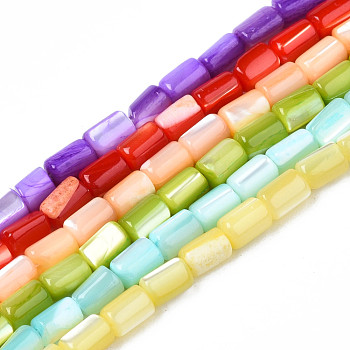 Natural Freshwater Shell Beads Strands, Dyed, Column, Mixed Color, 4~5x3~3.5mm, Hole: 0.9mm, about 77~78pcs/strand, 15.55 inch~15.75 inch(39.5~40cm)