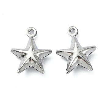 304 Stainless Steel Charms, Star Charms, Stainless Steel Color, 14x12x4.5mm, Hole: 1.2mm