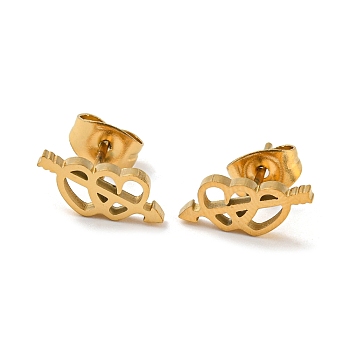 Golden 304 Stainless Steel Stud Earrings for Women, Heart, 5x12mm