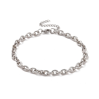 304 Stainless Steel Cable Chain Bracelet for Men Women, Stainless Steel Color, 9-1/2 inch(24.2cm), Link: 8x6x1.5mm