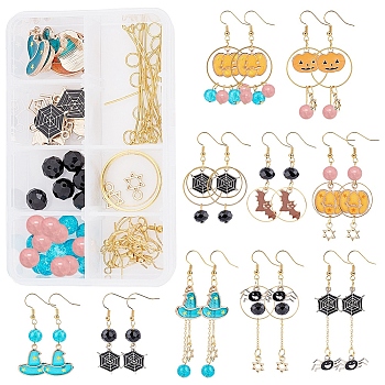 188 Pcs DIY Halloween Themed Earring Making Kits, Including Alloy Pendants, Glass Beads, Brass Cable Chains & Linking Rings & Earring Hooks, Iron Findings, Golden
