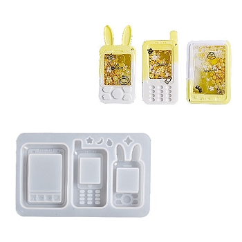 DIY Rabbit & Phone Shaker Molds, Silicone Quicksand Molds, Resin Casting Molds, For UV Resin, Epoxy Resin Craft Making, White, 146x95x12mm, Inner Diameter: 7~75x3~50.5x5~10mm